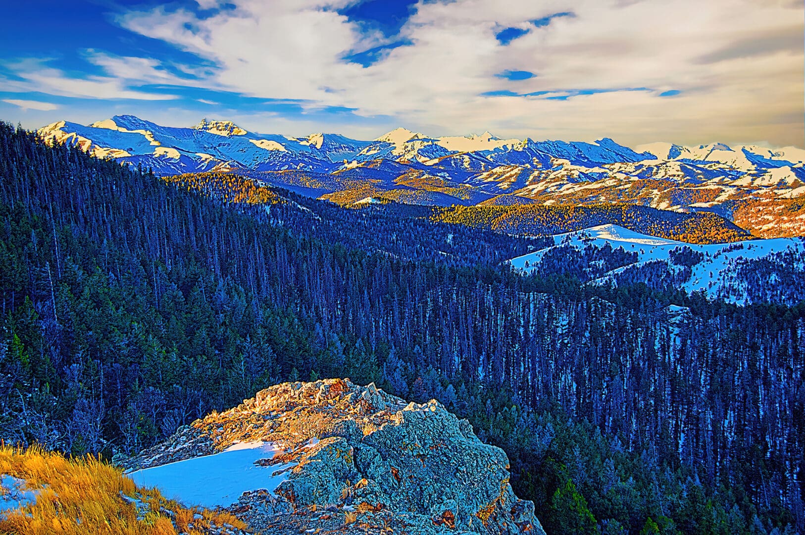 A mountain range in the distance.