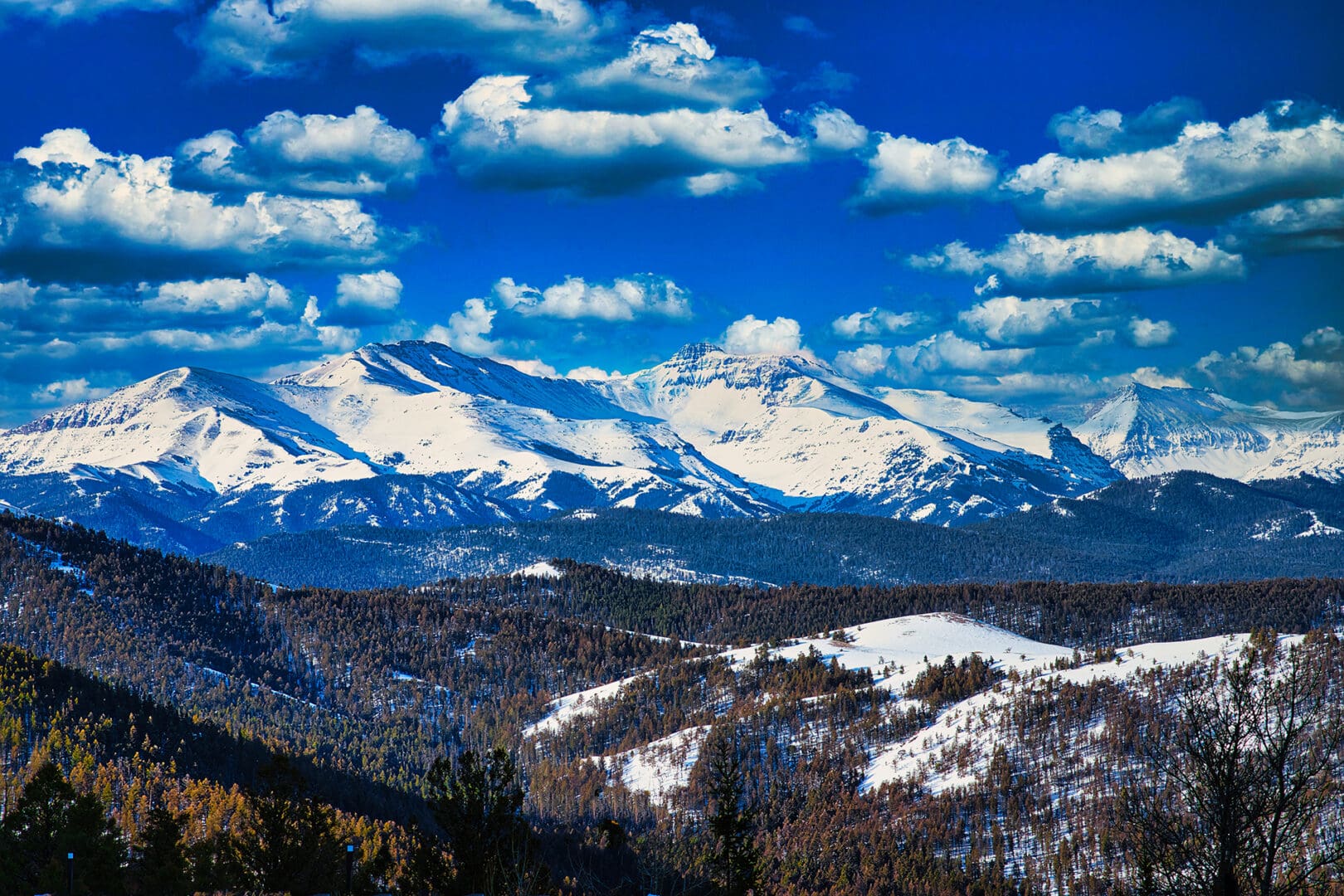 The mountains are covered in snow.