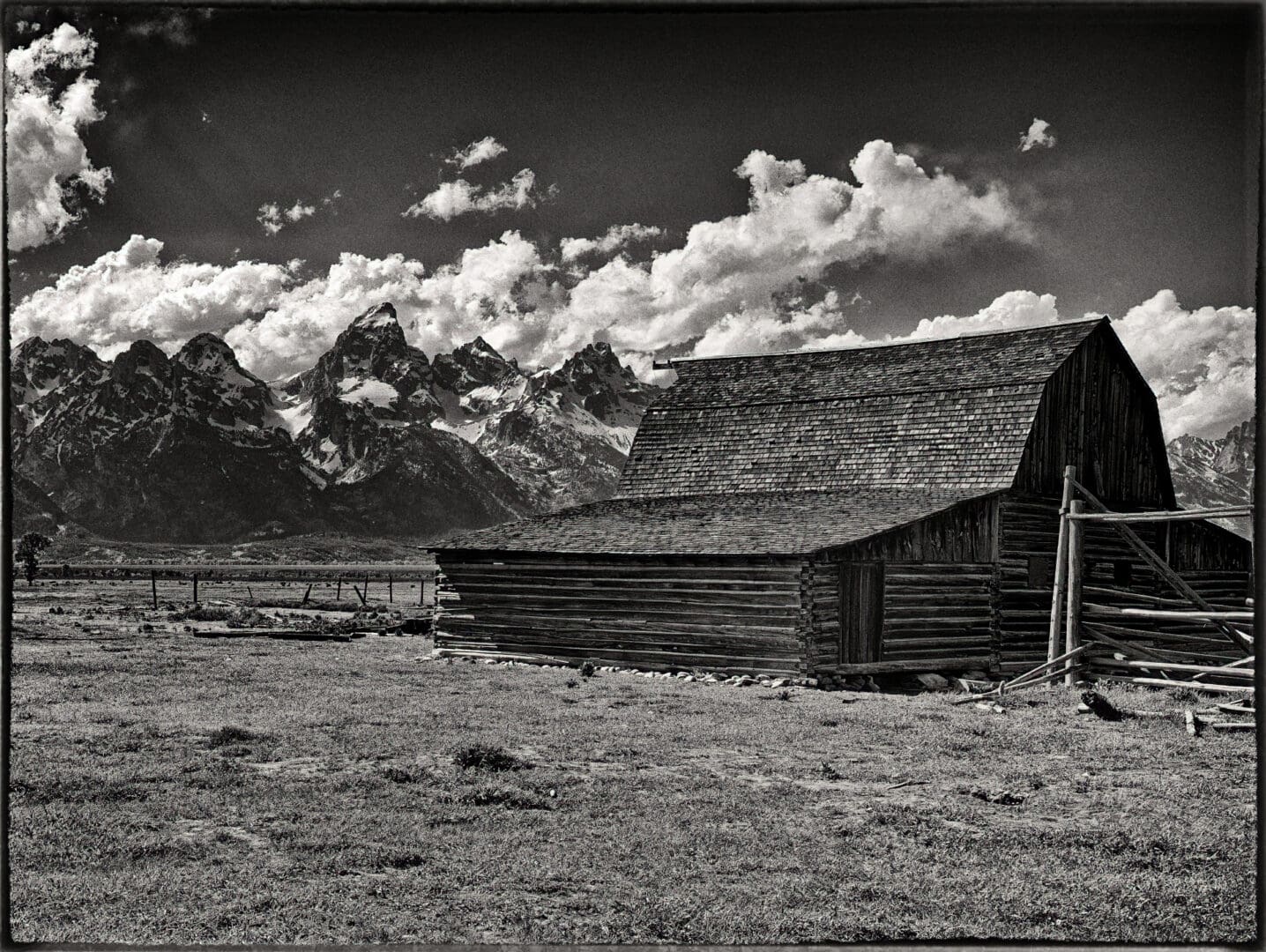 A beautiful portrait of the Moulton Barn in black and white